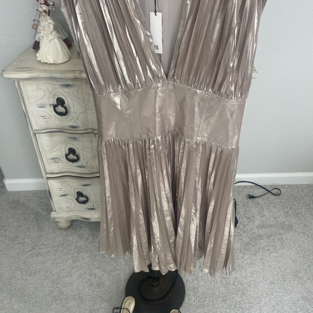 Banana Republic Metallic Taupe Pleated Midi Dress - Picture 7 of 8